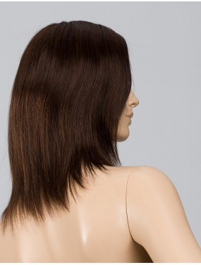 Perruque Trinity Plus Deluxe Ellen Wille en cheveux naturels, teinte Darkchocolate Mix – sur tête de mannequin