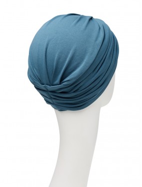 Bonnet Mila en coton, coloris bleu Atlantis, vu de l'arrière